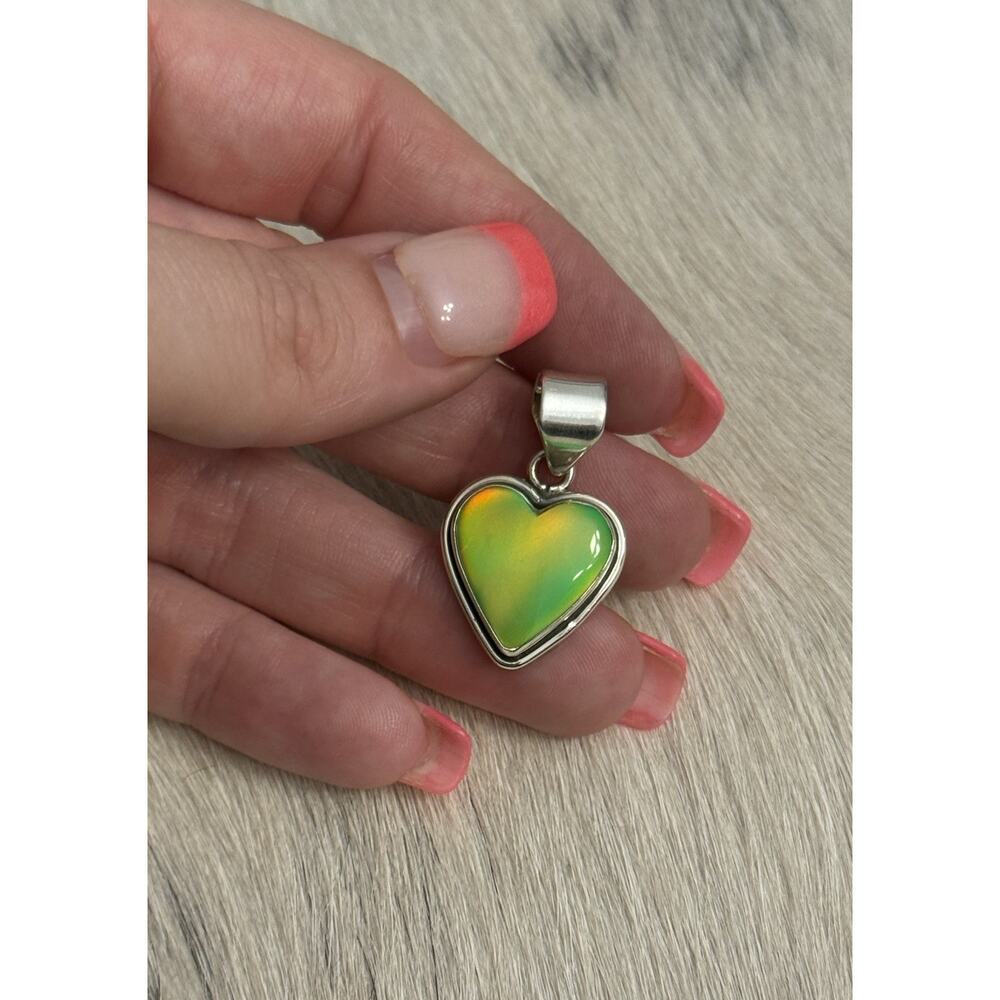 Sterling Silver Neon Green Fire Opal Heart Pendant Love Valentines Girl Gift